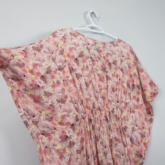 Anthropologie Rujuta Sheth Pink Floral V Neck Kaftan Maxi Dress O/S Beach Cover - Picture 12 of 14